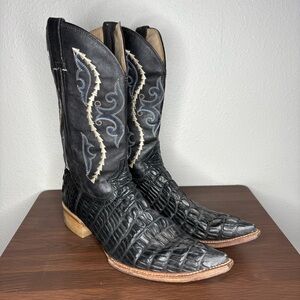 GRAN LIDER Leather Tail Cut Cowboy Boots Black Point Toe Men's Size 10